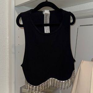 Zara Black Crop Top with Silver Fringe